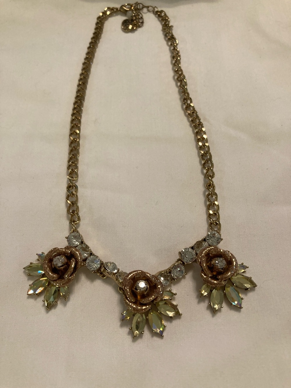 Betsey Johnson Gold Floral Crystal Necklace with Iridescent Yellow Accents